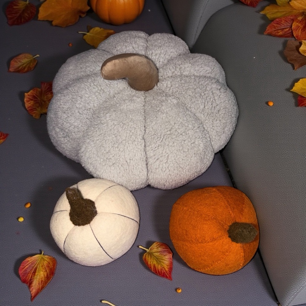 Cozy Pumpkin Accent Pillow Set - Gray, White, and Orange